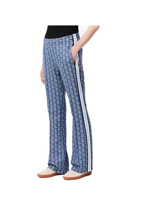Pantalone Lacoste donna XF9313  Blu cotone poliestere taglio svasato monogramma jacquard all over LACOSTE | Pantaloni | XF9313166